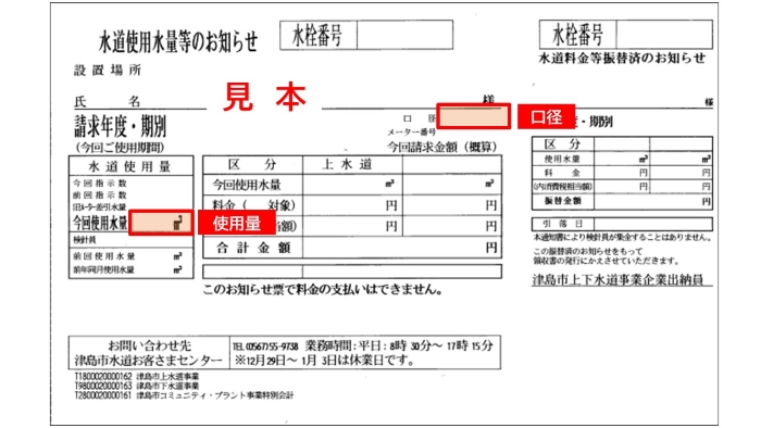 水道使用水量等のお知らせ
